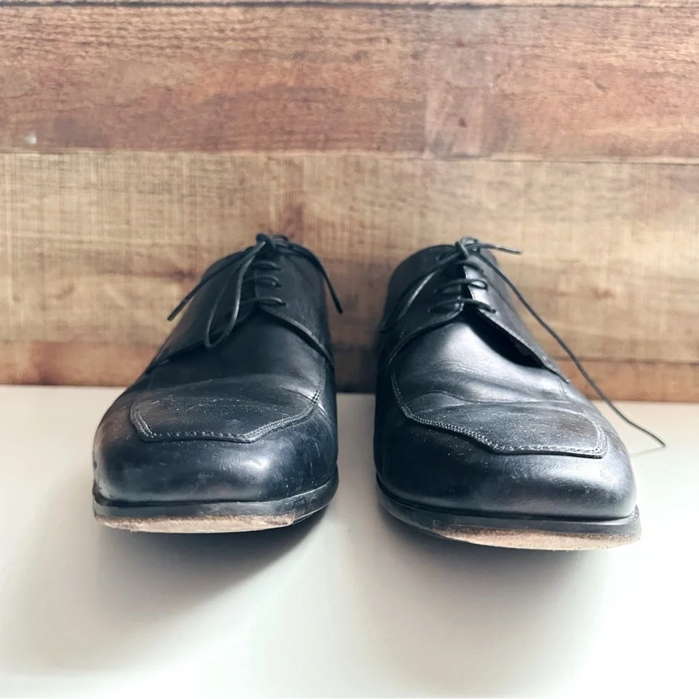 Santoni Italy PRITCHARD Black Leather Derby 11927 Men's Apron Toe Shoes 9.5 Rare